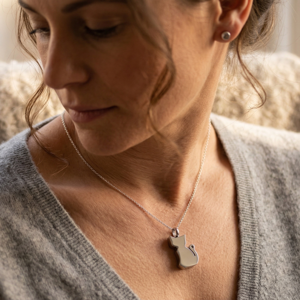 Gedenkwaardig Kattensilhouet ashanger zilver | Gedenkwaardig Cat Silhouette Ash Pendant Silver