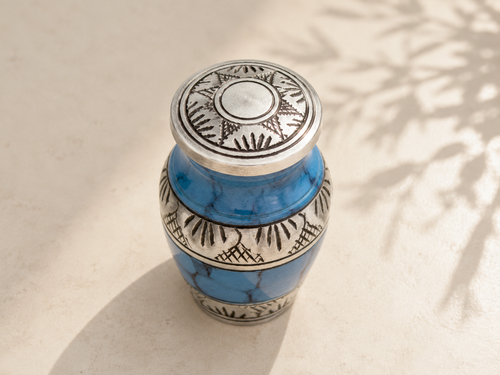 urn donkerblauw stip