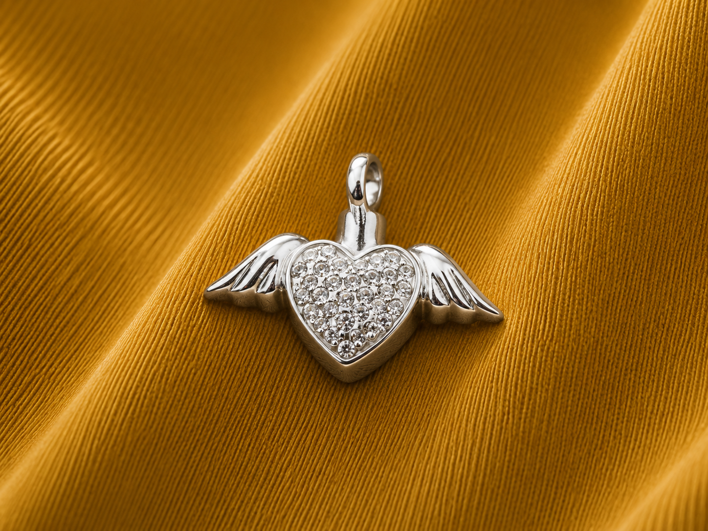 Angel Wings Heart Ash Pendant Silver