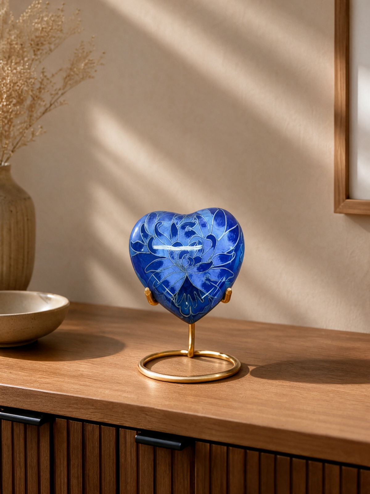 Blue Blossom Heart Mini Urn