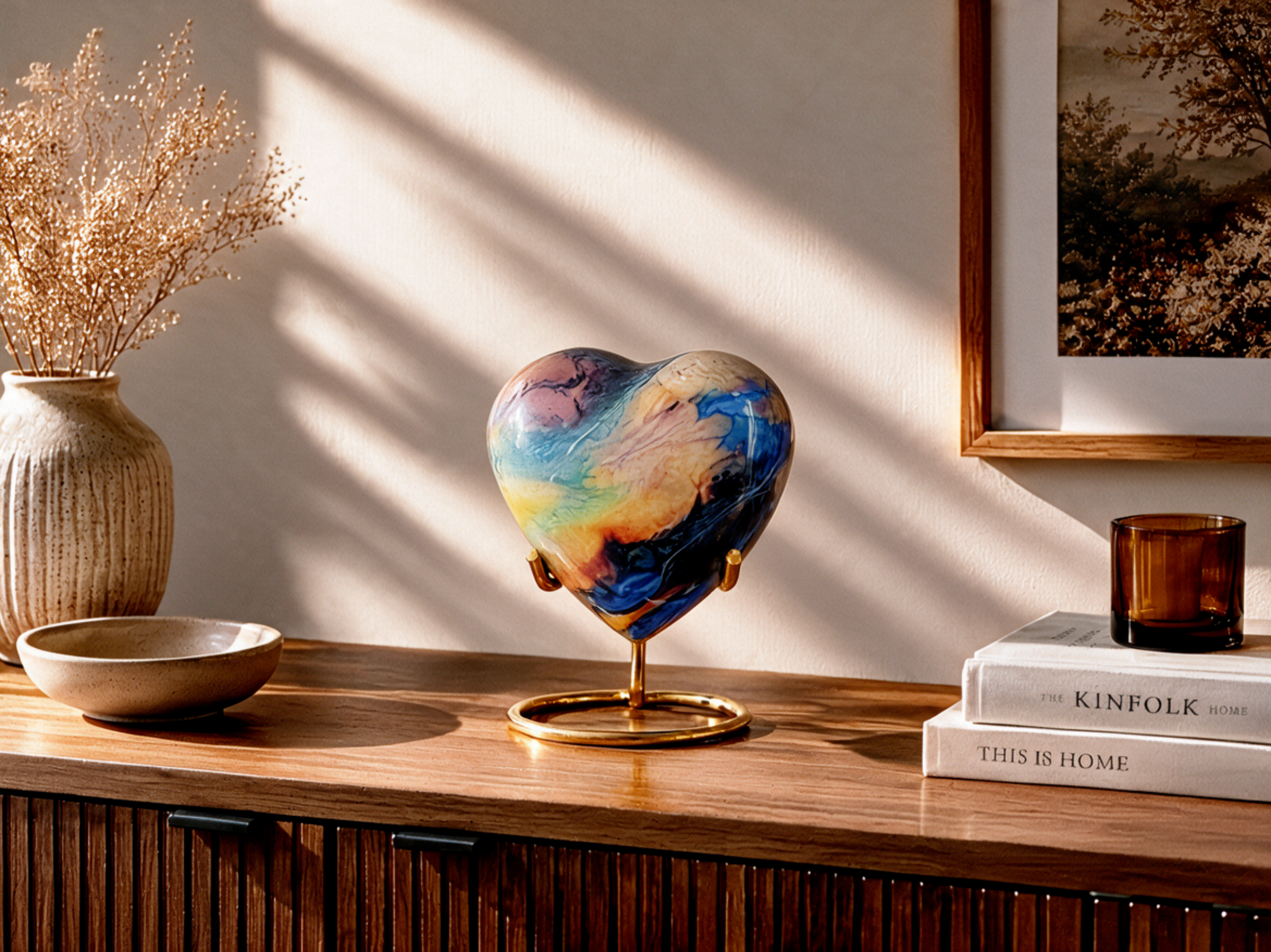 Rainbow Blue Heart Mini Urn