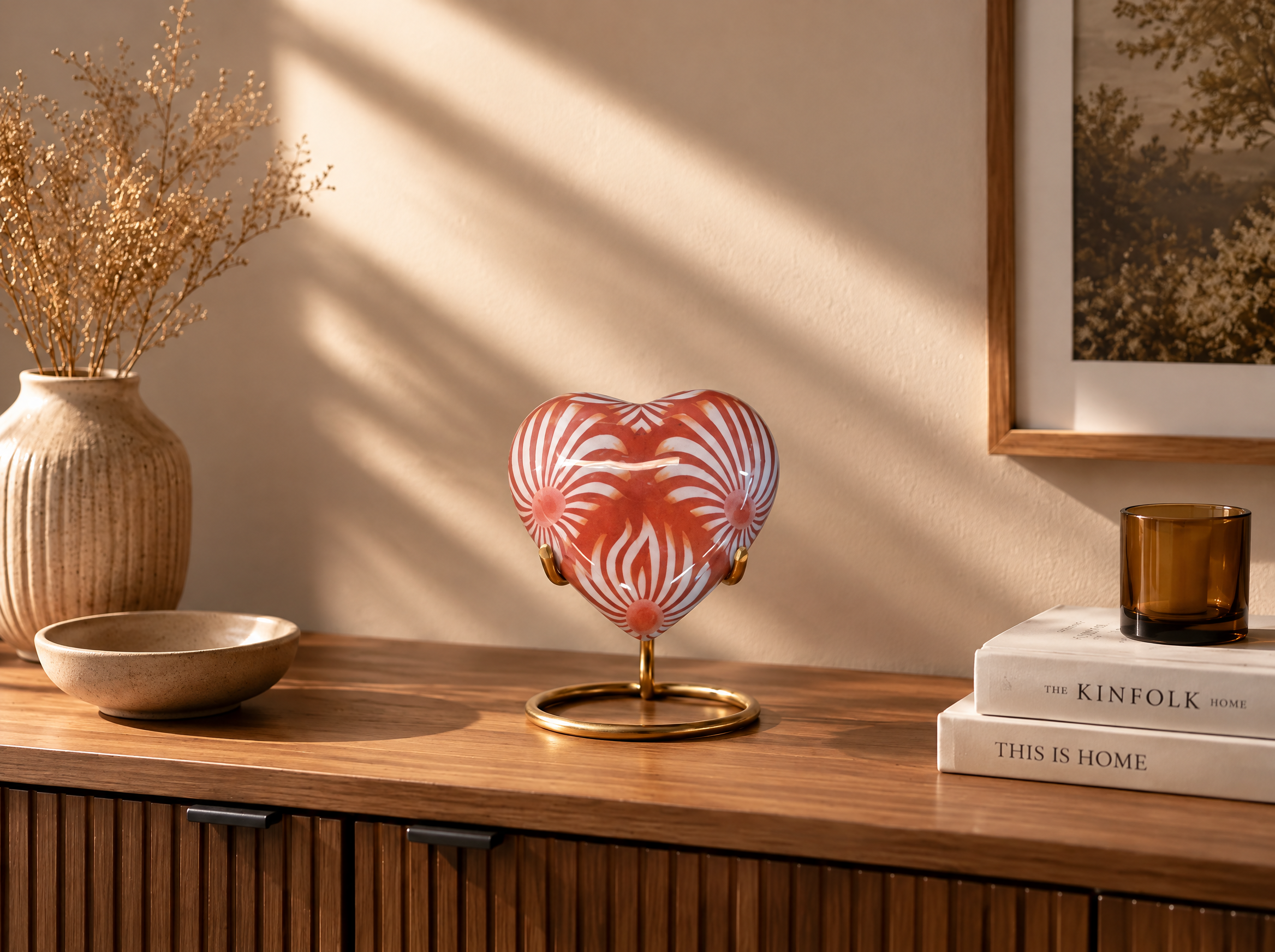 Amber Swirl Heart Mini Urn