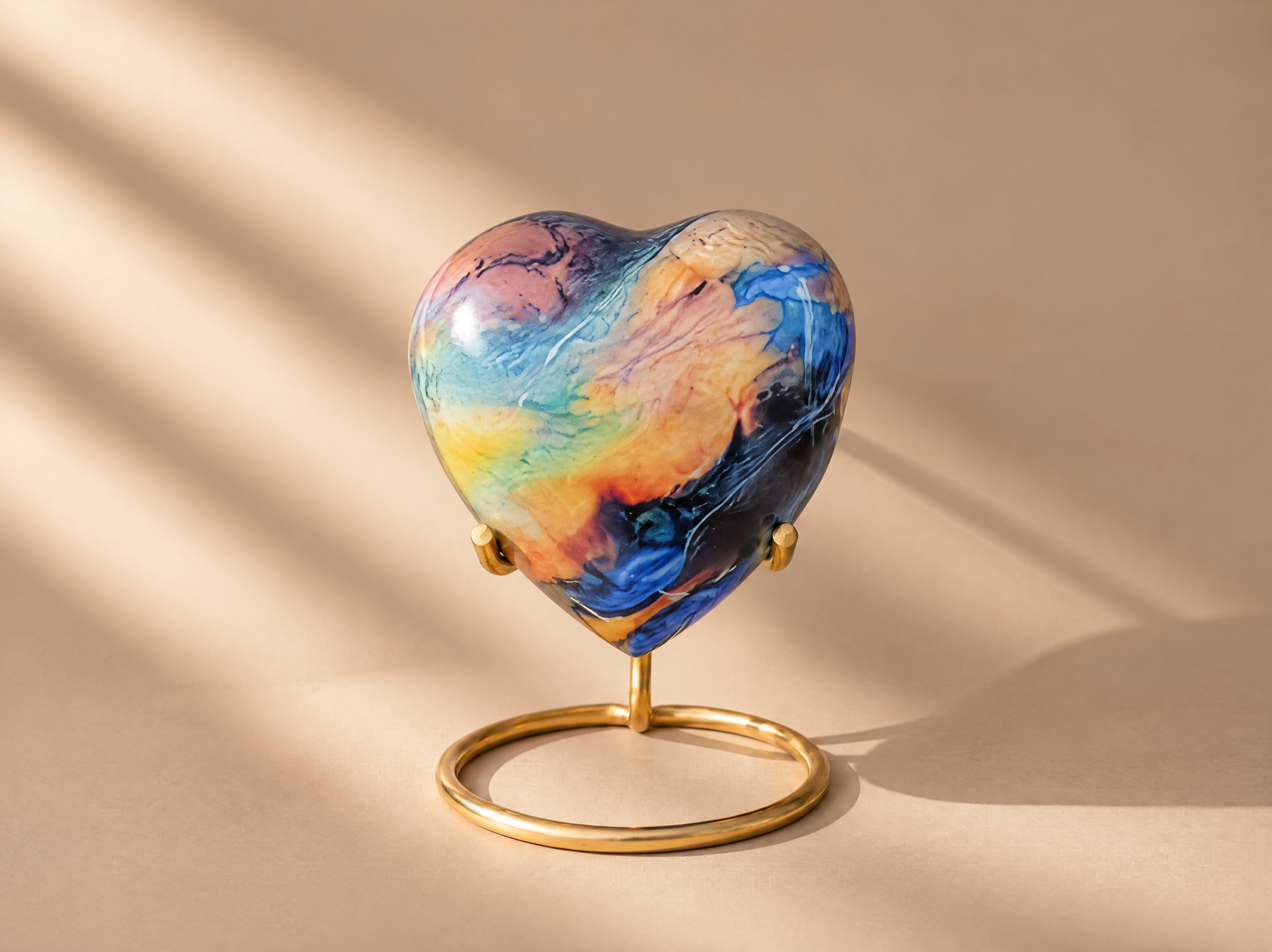 Rainbow Blue Heart Mini Urn