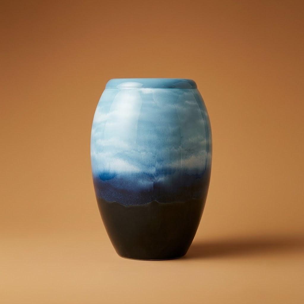 Glanzende urn blauw overloop
