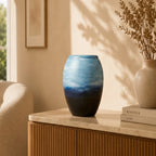 Glanzende urn blauw overloop