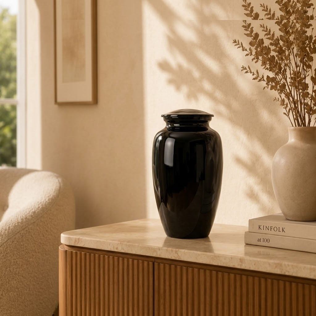 Glanzende urn zwart